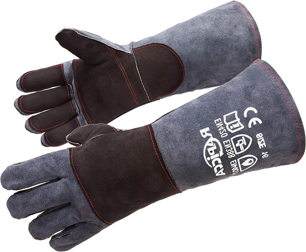 RAPICCA Welding Gloves Fire Heat Resistant: Black 16IN - Fireproof Leather For Stick Mig Flux-Core Welder Forge Blacksmith Fireplace Wood Stove Fire Pit Furnace Handling Dry ice - One Size 662℉