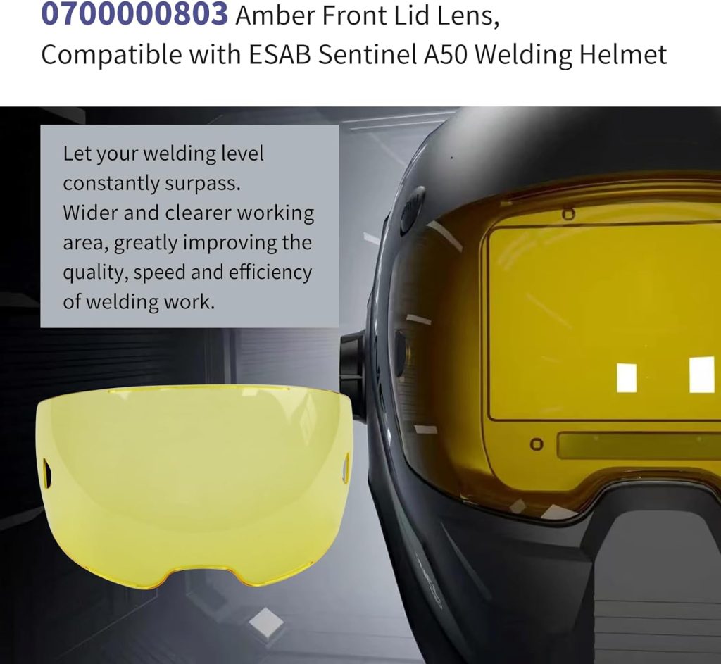 5 PACK 0700000803 Amber Front Cover Lens, Amber Polycarbonate Outside Cover Lens, 3.93 x 2.36 Viewing Lens, A50 Welding Helmet Cover Lens, Compatible with ESAB 0700000800 Sentinel A50 Welding Helmet