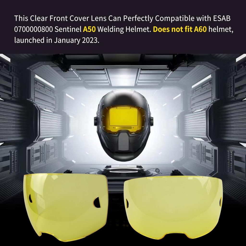 5 PACK 0700000803 Amber Front Cover Lens, Amber Polycarbonate Outside Cover Lens, 3.93 x 2.36 Viewing Lens, A50 Welding Helmet Cover Lens, Compatible with ESAB 0700000800 Sentinel A50 Welding Helmet
