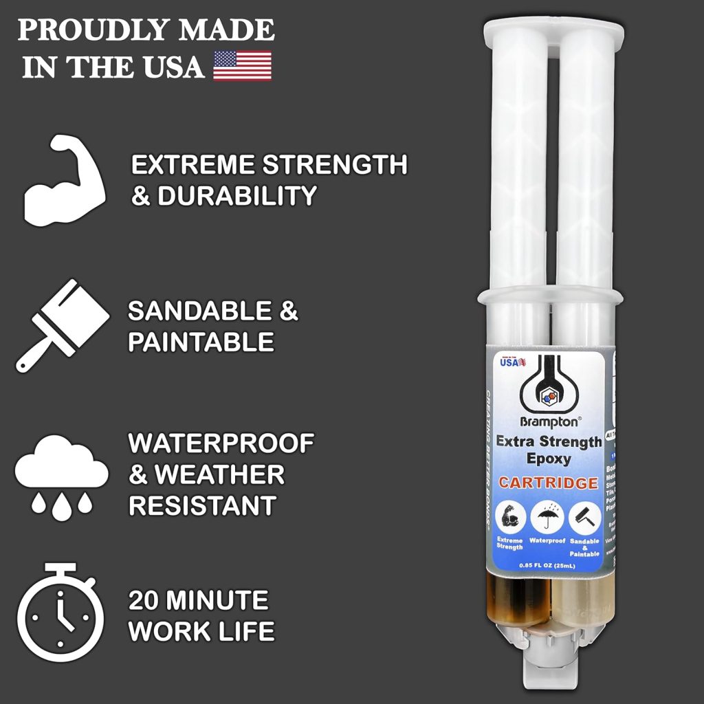 Brampton Extra Strength Epoxy - 20 Minute Work Life - Extra Strength Epoxy Glue Kit for Metal, Wood, Ceramic, Glass, Stone, Tile, and Most Plastics - Waterproof, Sandable, and Paintable (8 oz Kit)