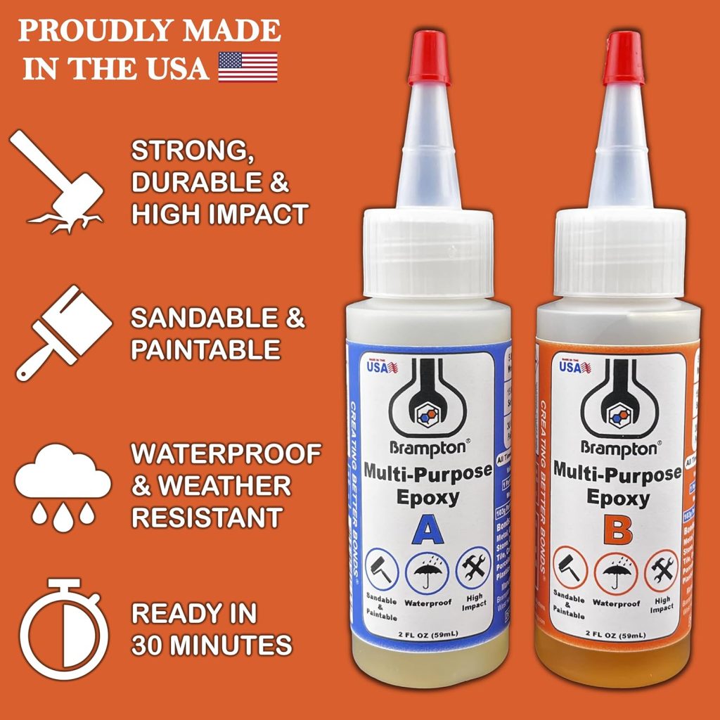 Brampton Multi-Purpose Epoxy - 30 Minute Full Cure - Epoxy Glue Kit for Metal, Wood, Ceramic, Glass, Stone, Tile, and Most Plastics - Strong, Durable, Waterproof, Sandable, and Paintable (8 oz Kit)