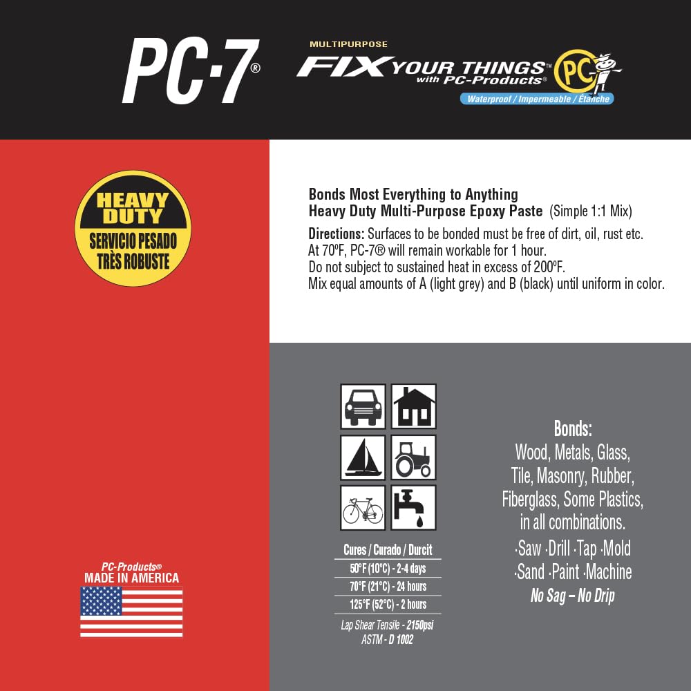 PC Products PC-7 Epoxy Adhesive Paste, Two-Part Heavy Duty, 1/2lb in Two Cans, Charcoal Gray 87770