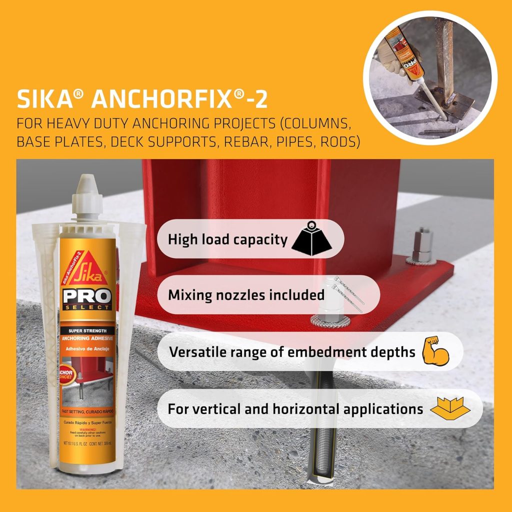 Sika Anchorfix-2, super strength anchoring adhesive, Two component anchor system for threaded bars in uncracked concrete, 10.1 fl. Oz